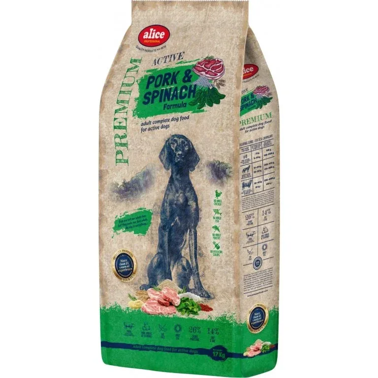 Alice PROFESSIONAL ACTIVE Wieprzowina z Szpinakiem sucha karma dla psa 17kg