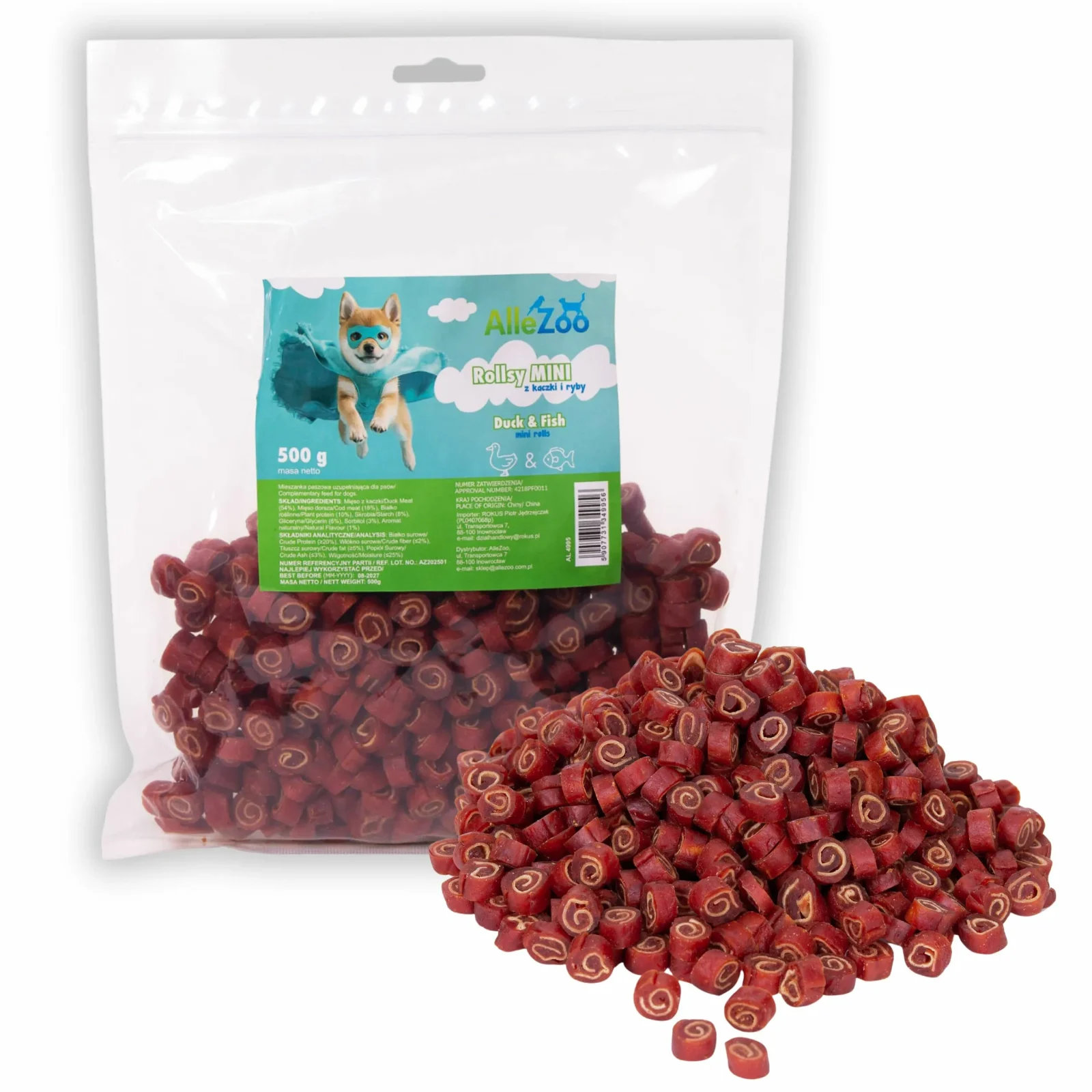 ALLEZOO Mini Rollsy Kaczka Ryba 500g