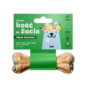 Azanki Kość do żucia ze skórą kozią, miętą i dziką różą S/M 12cm