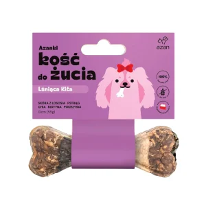 Azanki LŚNIĄCA KITA – kość do żucia ze skórą z łososia i biotyną S/M 12cm