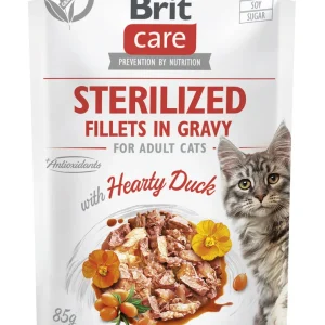 BRIT CARE Cat Sterilized Fillets in Gravy with Hearty Duck Enriched with Sea Buckthorn and Nasturtium 85g
