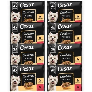 Cesar Creations 32×100 g Kurczak z groszkiem i Wołowina z marchewką w sosie