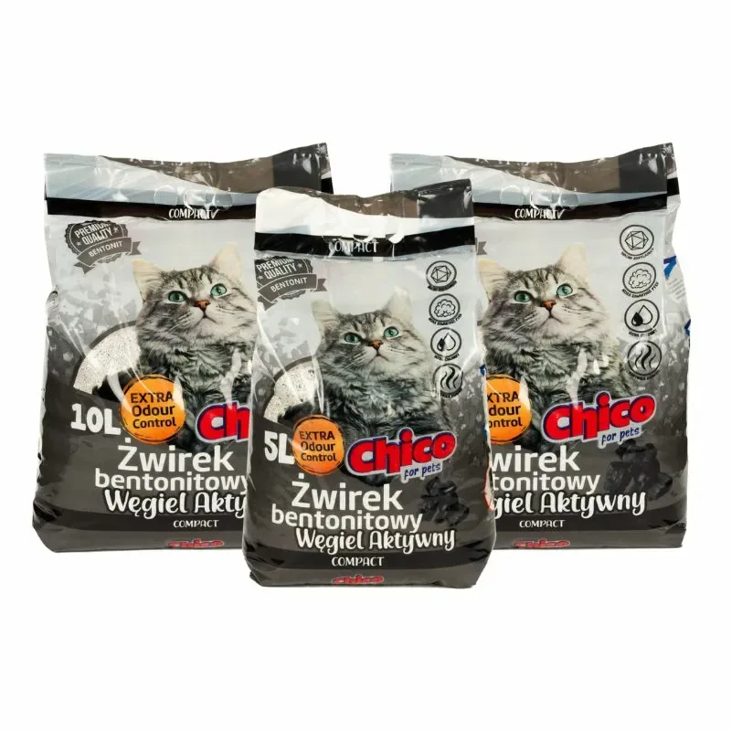Chico Żwirek Bentonitowy Compact Drobny Dla Kota Węgiel Aktywny 25l