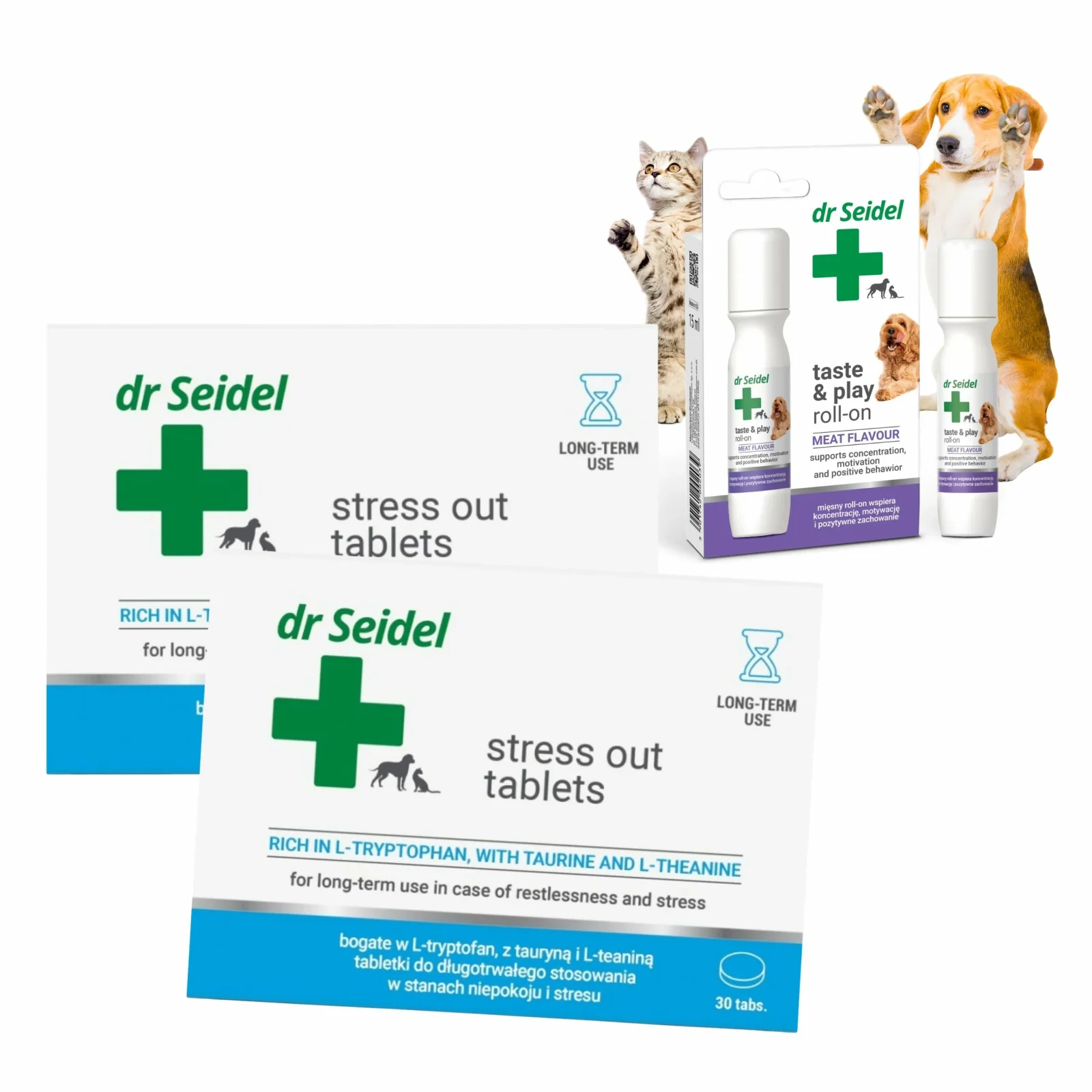 Dr Seidel Stress Out Tabletki 2x30szt + przysmak Roll-On gratis