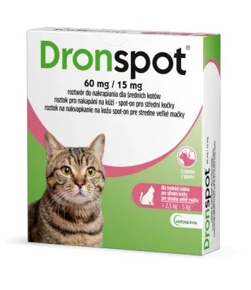 Dronspot 60 mg/15 mg roztwór do nakrapiania dla średnich kotów Odrobaczenie