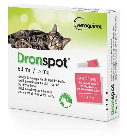 Dronspot 60 mg/15 mg roztwór do nakrapiania dla średnich kotów Odrobaczenie