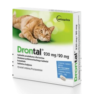 Drontal dla kotów 230 mg / 20 mg dwie tabletki powlekane, Odrobaczenie