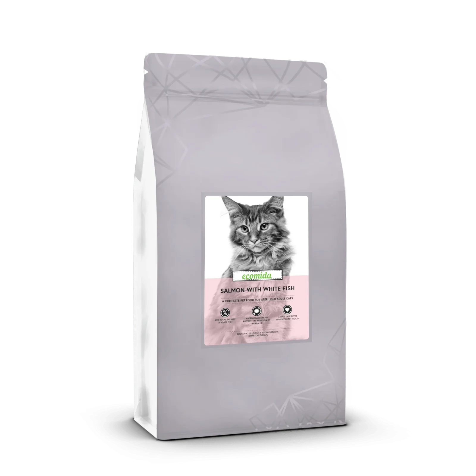 Ecomida Bez Zbóż Łosoś Biała Ryba 1,5 kg Kot dorosły, Sterylizowany, Senior