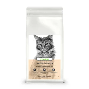 Ecomida Connoiseur Bez Zbóż Hypoallergenic Indyk, Kurczak 500g sucha karma Kot Dorosły, Sterylizowany, Kule włosowe