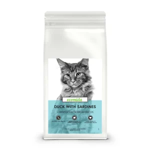 Ecomida Connoisseur Bez Zbóż Hypoallergenic Kaczka Sardynki 500g sucha karma Kot Dorosły, Sterylizowany, Kule włosowe
