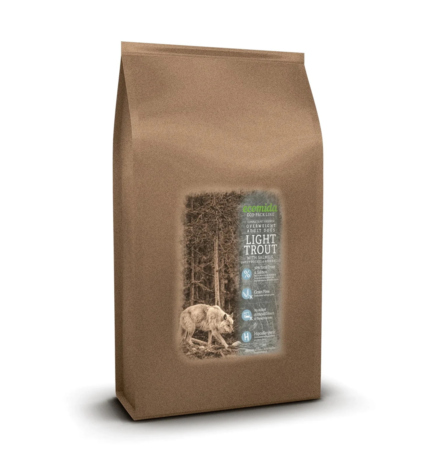 Ecomida- Monob. Hypo. Bez zbóż Light/Senior Łosoś Pstrąg 1kg pies GFE