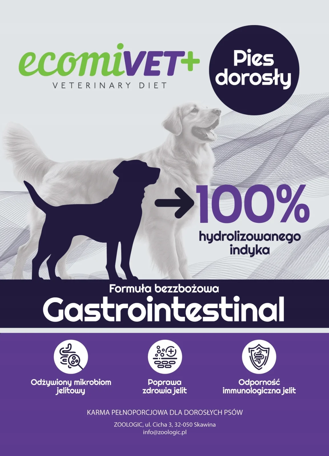ecomiVET+ Gastrointestinal 1kg sucha dieta dla psa 100% hydrolizat Indyka - Image 2