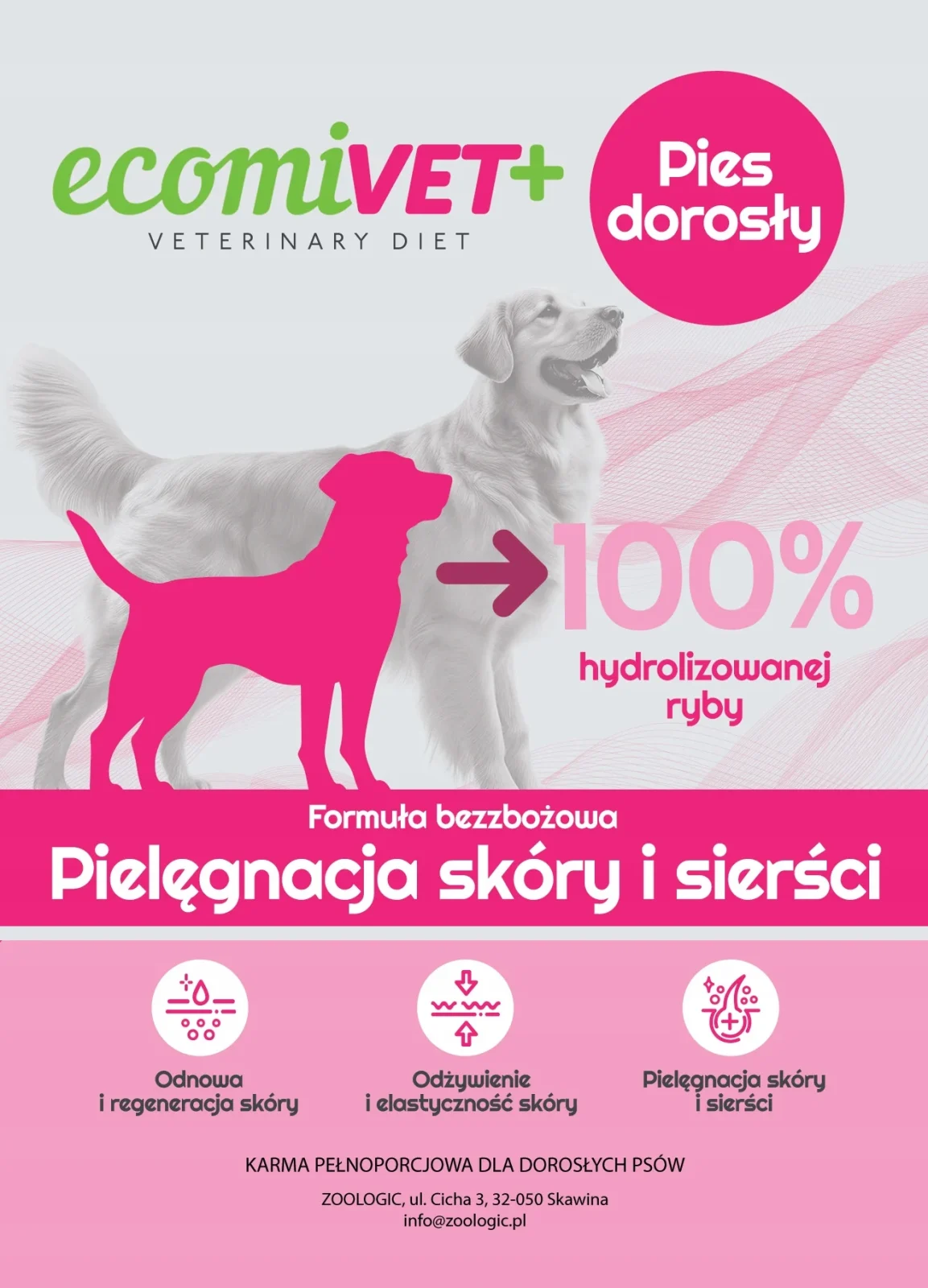 ecomiVET+ Hypoallergenic Skóra Sierść 1 kg 100% hydrolizat Łosoś Biała Ryba - Image 2