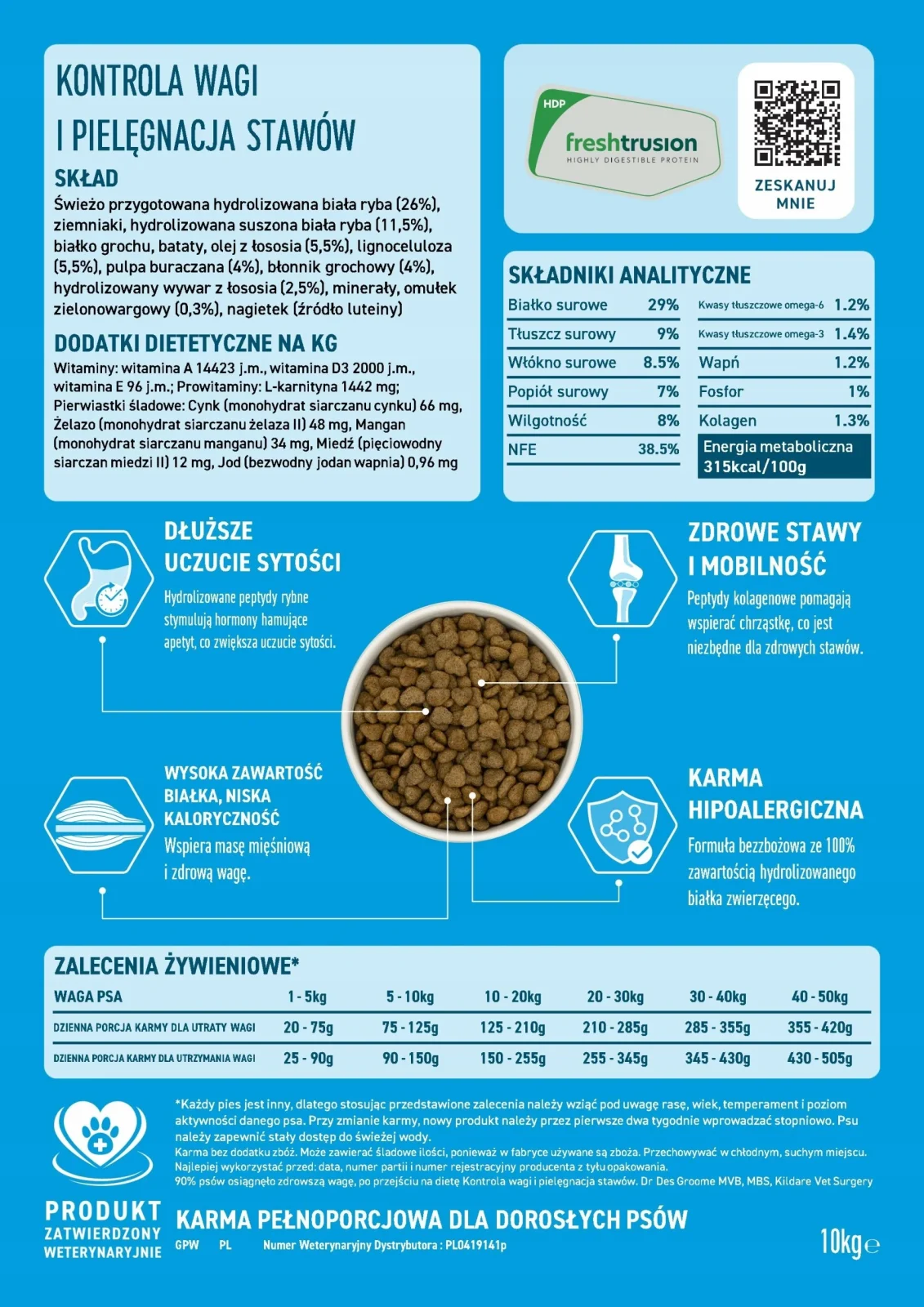 ecomiVET+ LOW FAT Waga Stawy 10kg dieta dla psa 100% hydrolizat Biała Ryba - Image 2