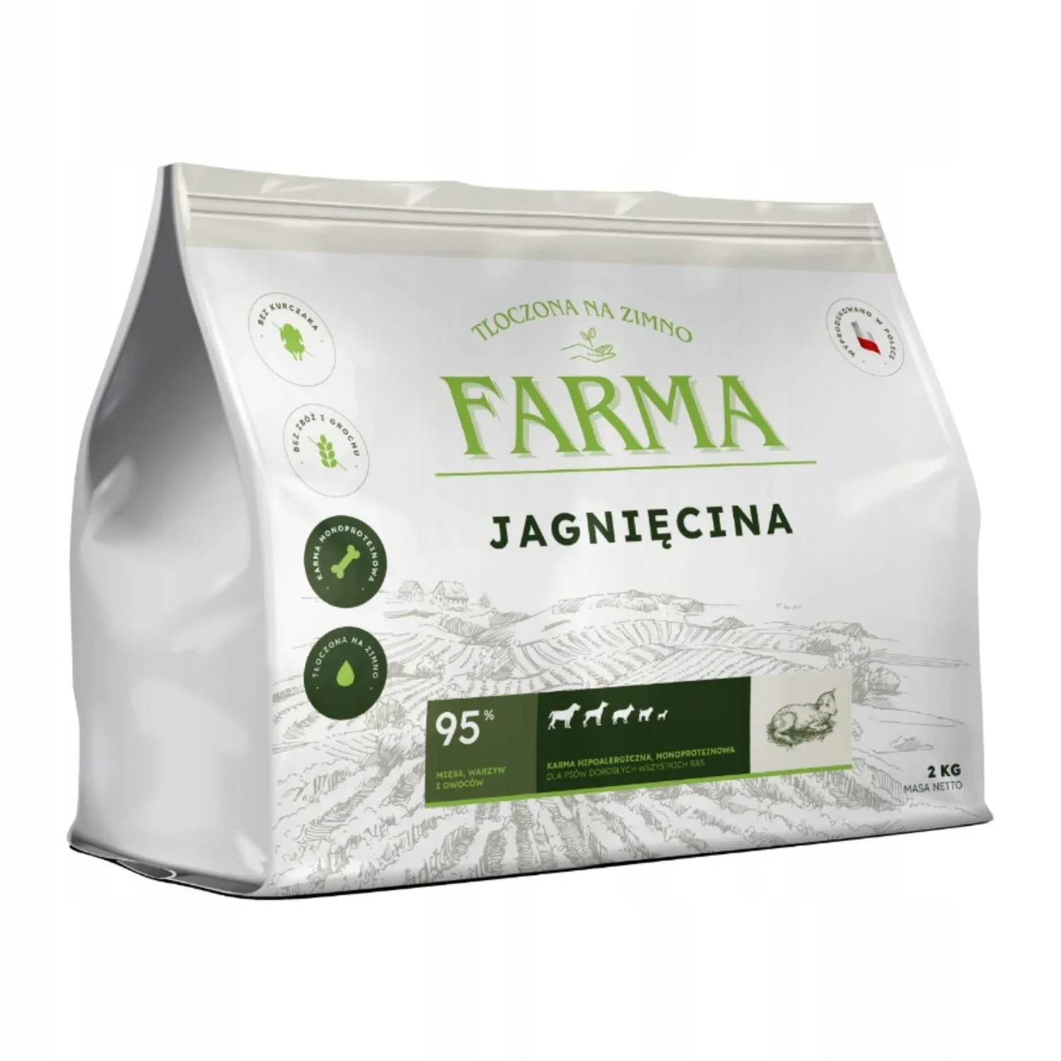 Farma Jagnięcina karma Hipoalergiczna dla psa Tłoczona na Zimno 2 kg