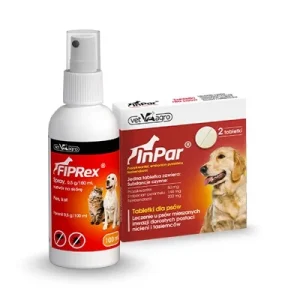 Fiprex spray 100ml + InPar- tabletki odrobaczające dla psa (2 tabl.)
