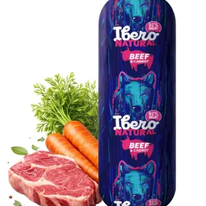 Ibero Natural Sausage Beef & Carrot – 800 g – naturalna karma uzupełniająca dla psów wszystkich ras i w każdym wieku z wołowiną i marchewką