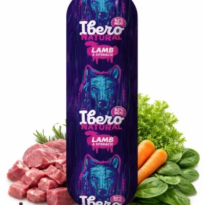 Ibero Natural Sausage Lamb & Spinach – 800 g – naturalna karma uzupełniająca dla psów wszystkich ras i w każdym wieku z jagnięciną i szpinakiem