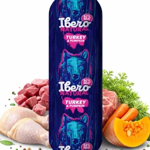 Ibero Natural Sausage Turkey & Pumpkin – 800 g – naturalna karma uzupełniająca dla psów wszystkich ras i w każdym wieku z indykiem i dynią
