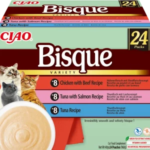 INABA Cat Ciao Bisque - karma uzupełniająca dla kota zupa krem z kurczakiem, wołowiną, tuńczykiem i łososiem 24x40g