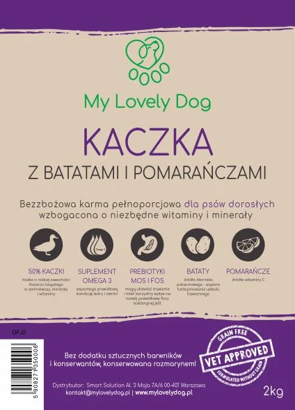 Karma bezzbożowa dla psa Kaczka z pomarańczami 2 kg - Image 2