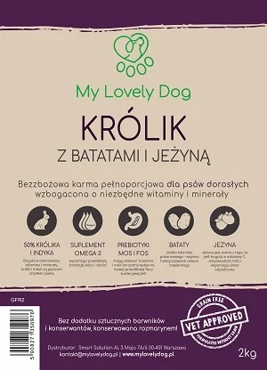 Karma bezzbożowa niskotłuszczowa dla psa Królik z jeżyną 2 kg - Image 2