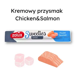 Kremowy przysmak dla psa SWEETIES z kurczakiem i łososiem 14 g – smakowita przekąska w tubce