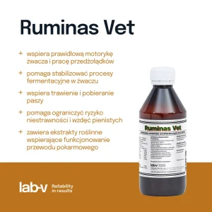 Lab-v Ruminas Vet - Mieszanka Paszowa Uzupełniająca Na Prawidłowe Funkcjonowanie Przewodu Pokarmowego Dla Krów 200ml