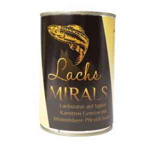 Mirals Lachs – Tatar z łososia na szpinaku i marchewce z sosem porzeczkowo-brzoskwiniowym