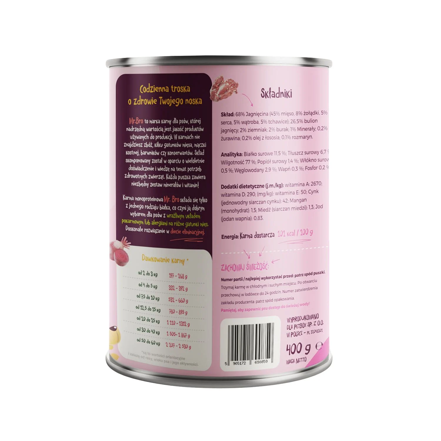 Mr. Bro Jagnięcina z Burakiem 400g – Monoproteinowa - Image 2
