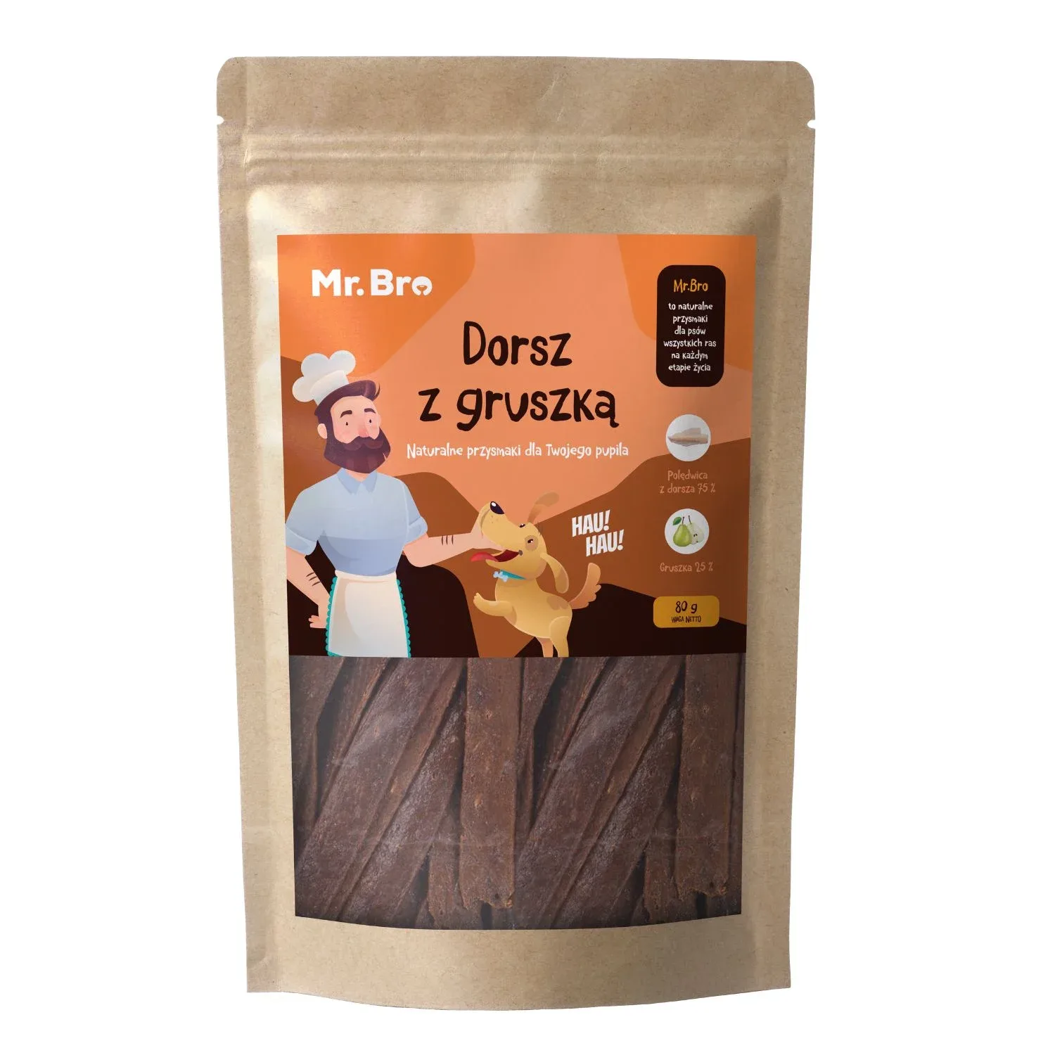 Mr. Bro Strips Dorsz z Gruszką 80g -Suszone Powietrzem
