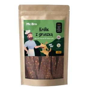 Mr. Bro Strips Królik z Gruszką 80g – Suszone Powietrzem