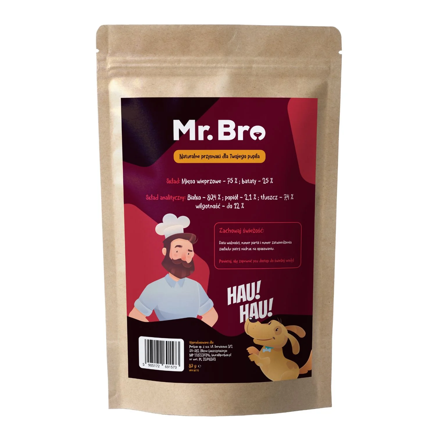 Mr. Bro Strips Wieprzowina z Batatem 80g – Suszone Powietrzem - Image 2