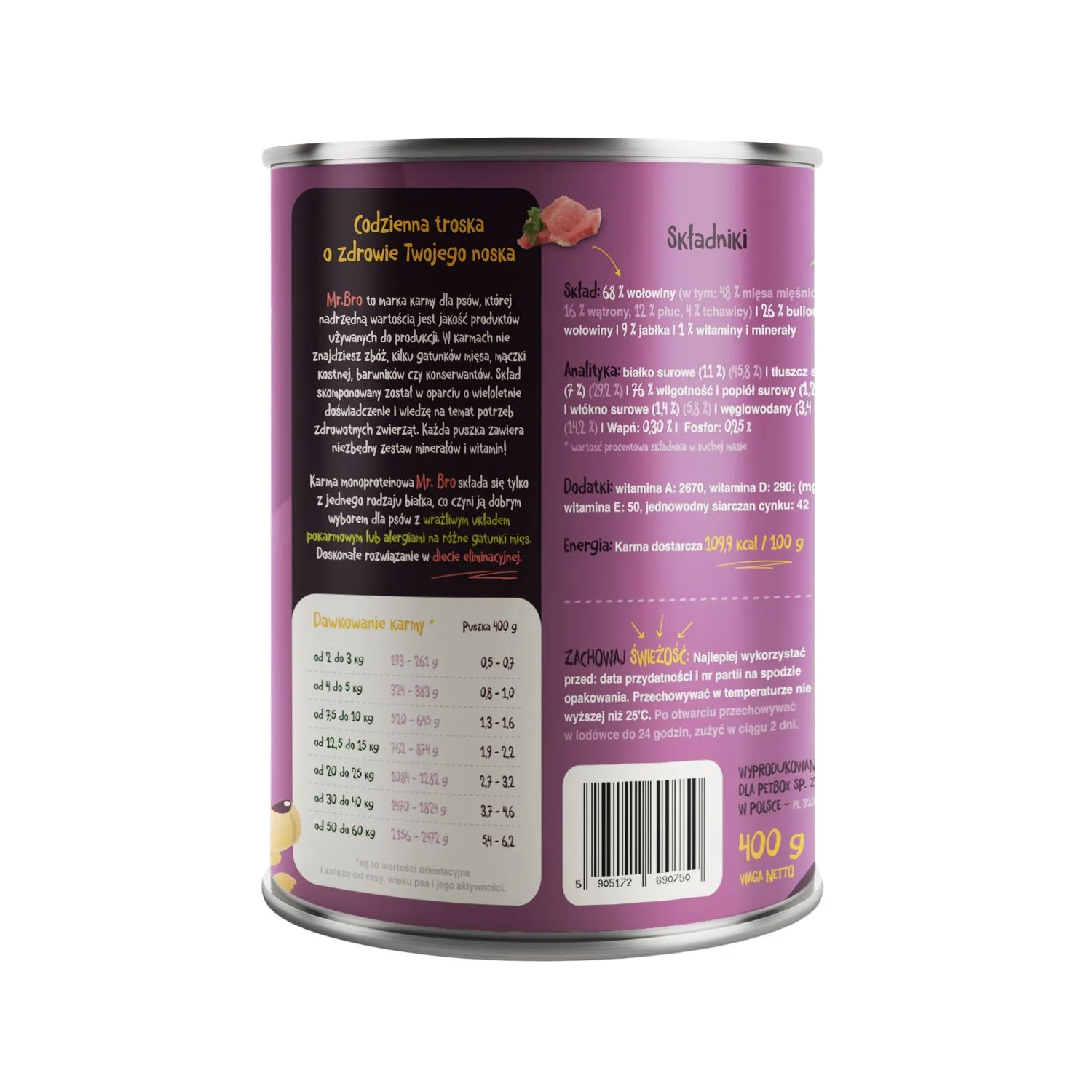 Mr. Bro Wołowina z Jabłkiem 400g – Monoproteinowa - Image 2