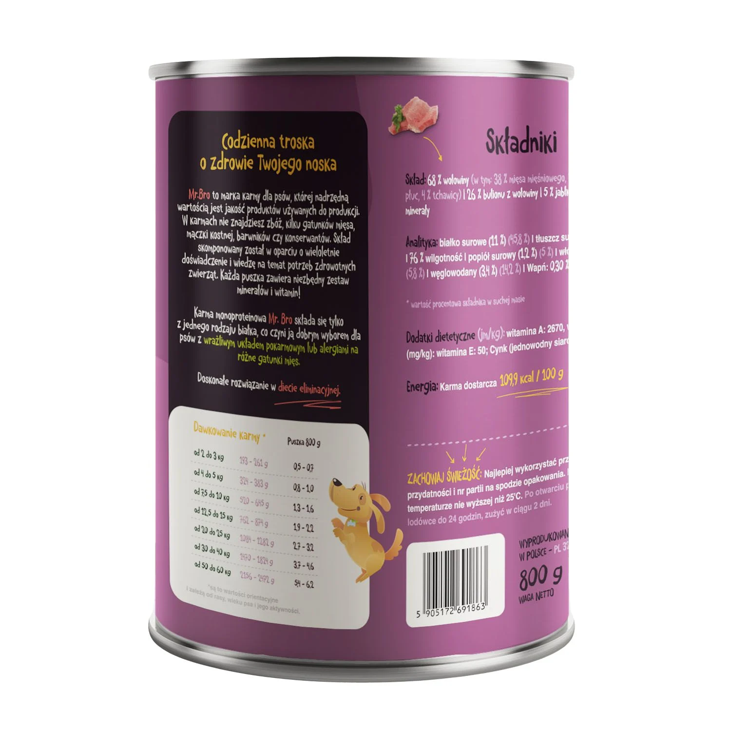 Mr. Bro Wołowina z Jabłkiem 800g – Monoproteinowa - Image 2