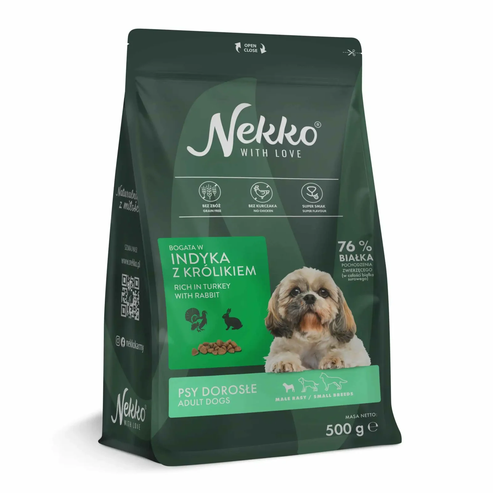 NEKKO Grain Free Adult Małe Rasy Indyk z Królikiem 500g
