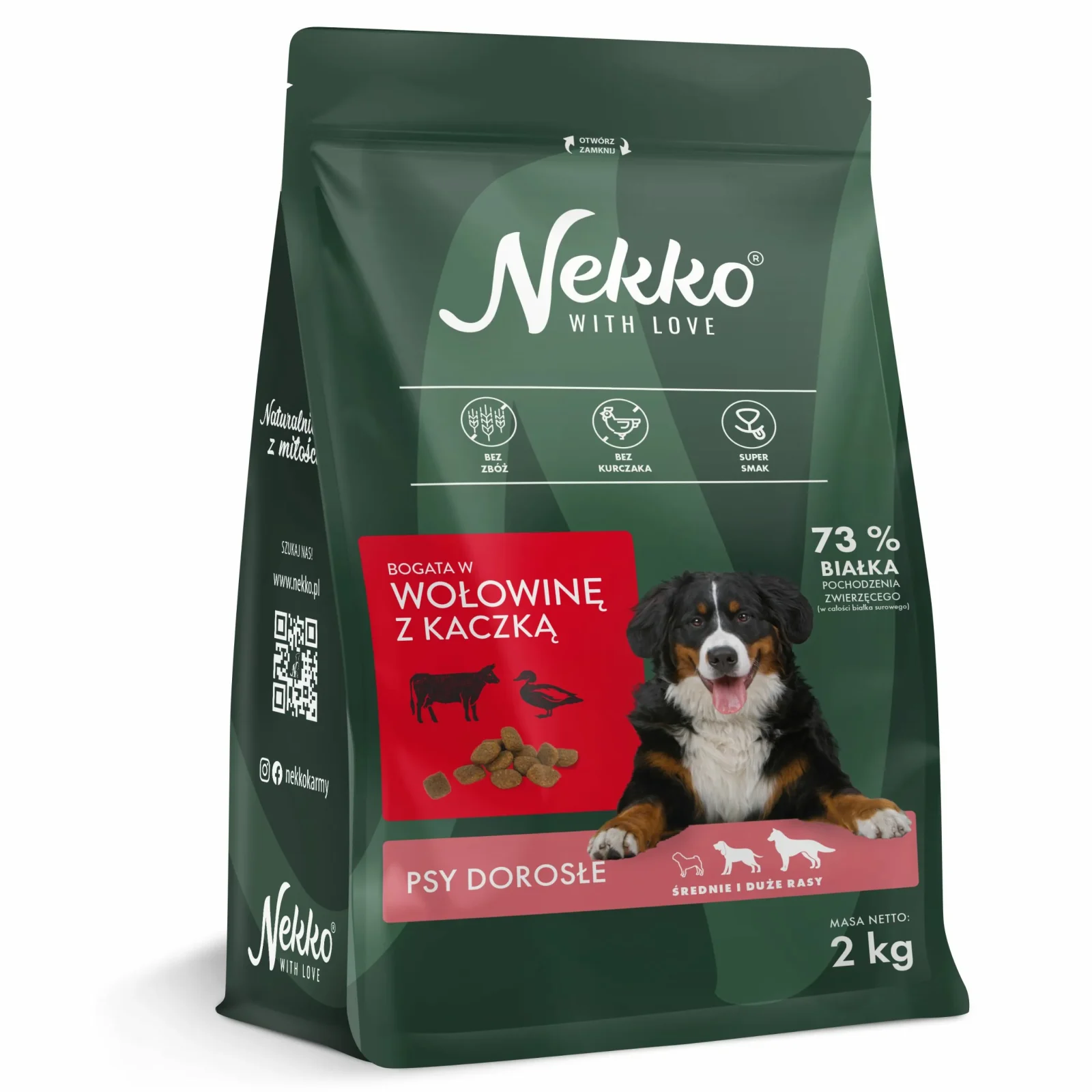 NEKKO Grain Free Adult Średnie i Duże Rasy Wołowina z Kaczką 2kg