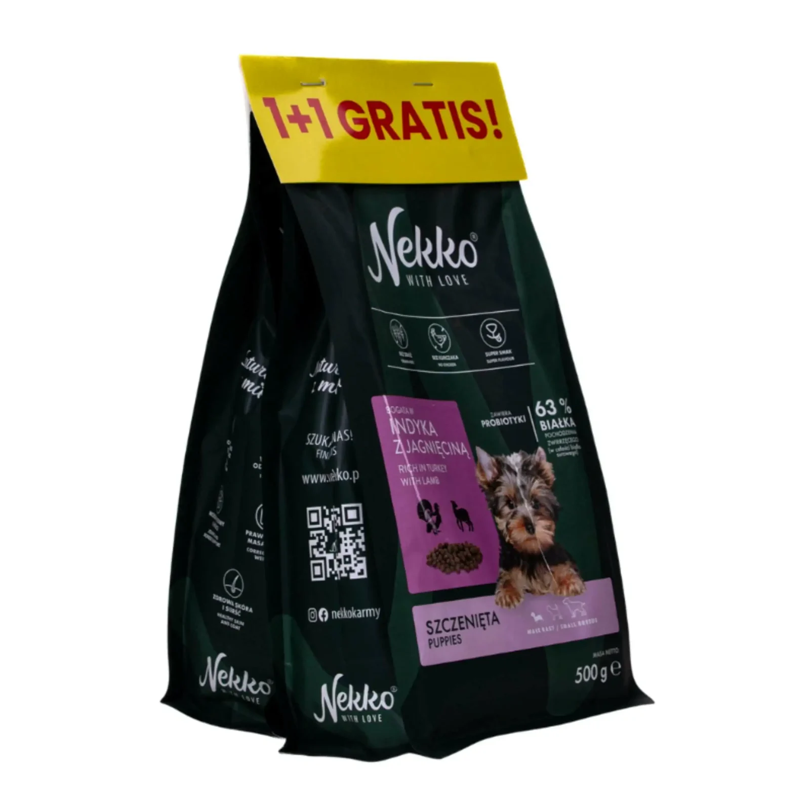 NEKKO Grain Free Puppy Małe Rasy Indyk z Jagnięciną 500g+500g