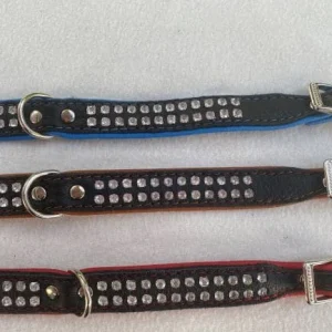 Obroża ozdobna czarna ze skóry łosia z cyrkoniami 2cm/31-35 cm
