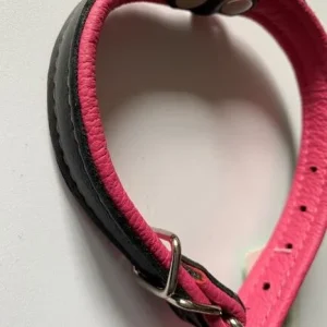Obroża ze skóry różowo- czarna 40cm długość , szer 2 cm