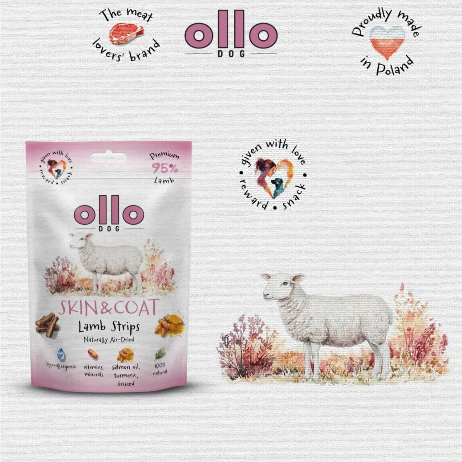 Ollo Air Dried Skin & Coat Lamb Strips 80g – Funkcjonalne - Image 2