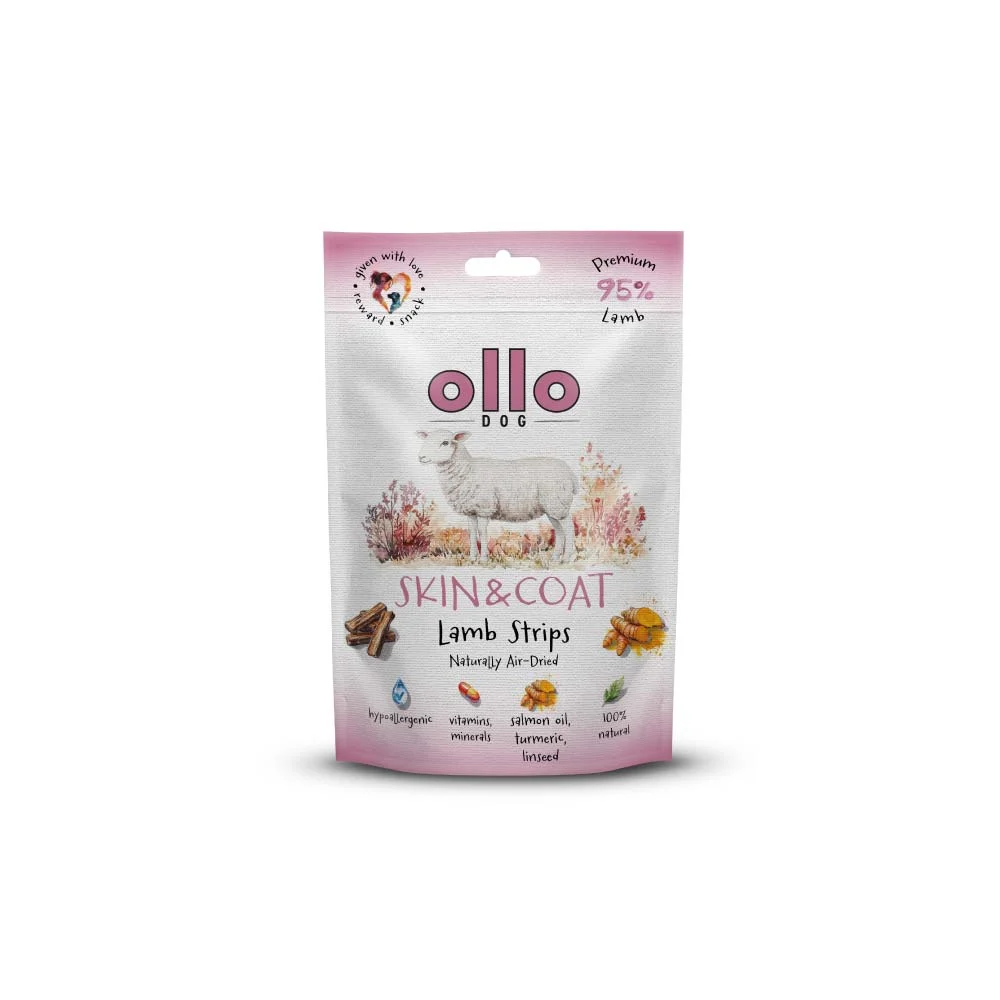 Ollo Air Dried Skin & Coat Lamb Strips Przysmaki Skóra i Sierść dla Psa Jagnięcina 80g