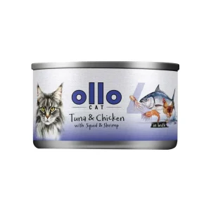 Ollo Cat nr 4 Tuńczyk i Kurczak z Kalmarem i Krewetkami 70 g – mokra karma uzupełniająca dla kota