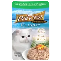 Princess Premium Kurczak Tuńczyk Warzywa 70g Saszetka mokra karma dla kota bez zbóż