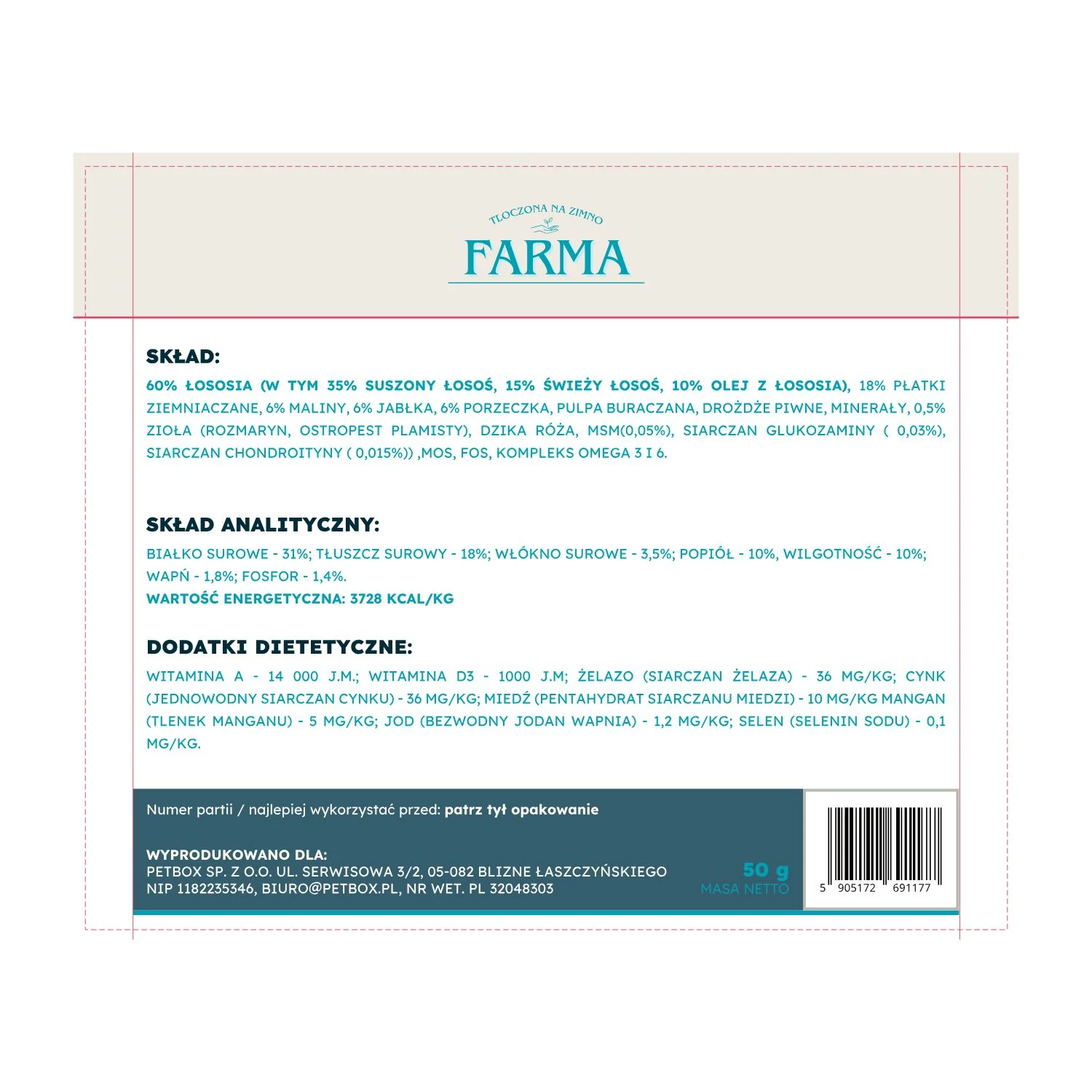 PRÓBKA Farma – Łosoś Tłoczona na Zimno 50g - Image 2