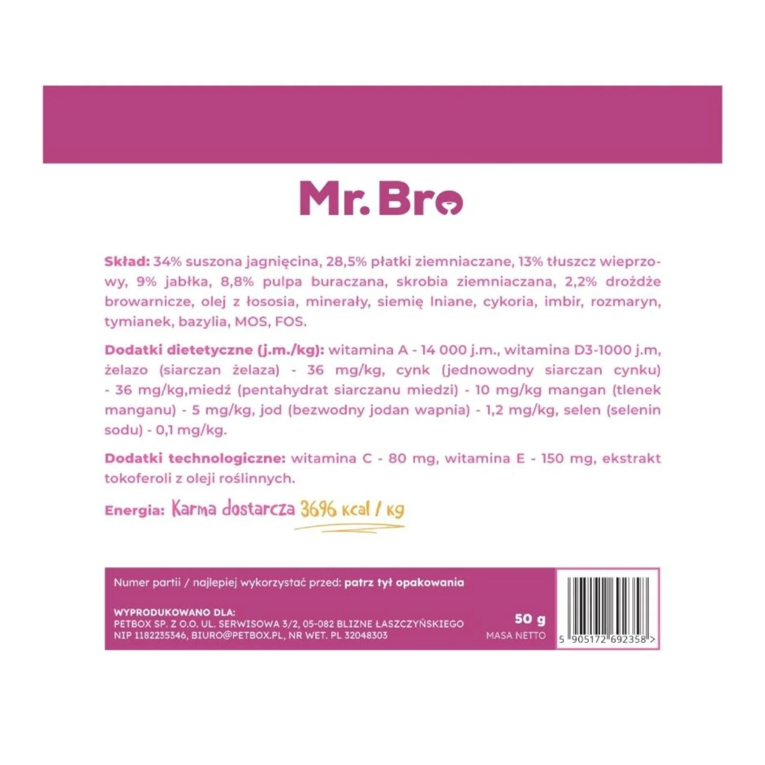 PRÓBKA Mr. Bro Jagnięcina Sucha Karma Dla Psów Dorosłych 50g - Image 2