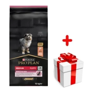 Purina Pro Plan Medium Puppy Sensitive Optiderma, łosoś i ryż 12kg + niespodzianka dla psa GRATIS!