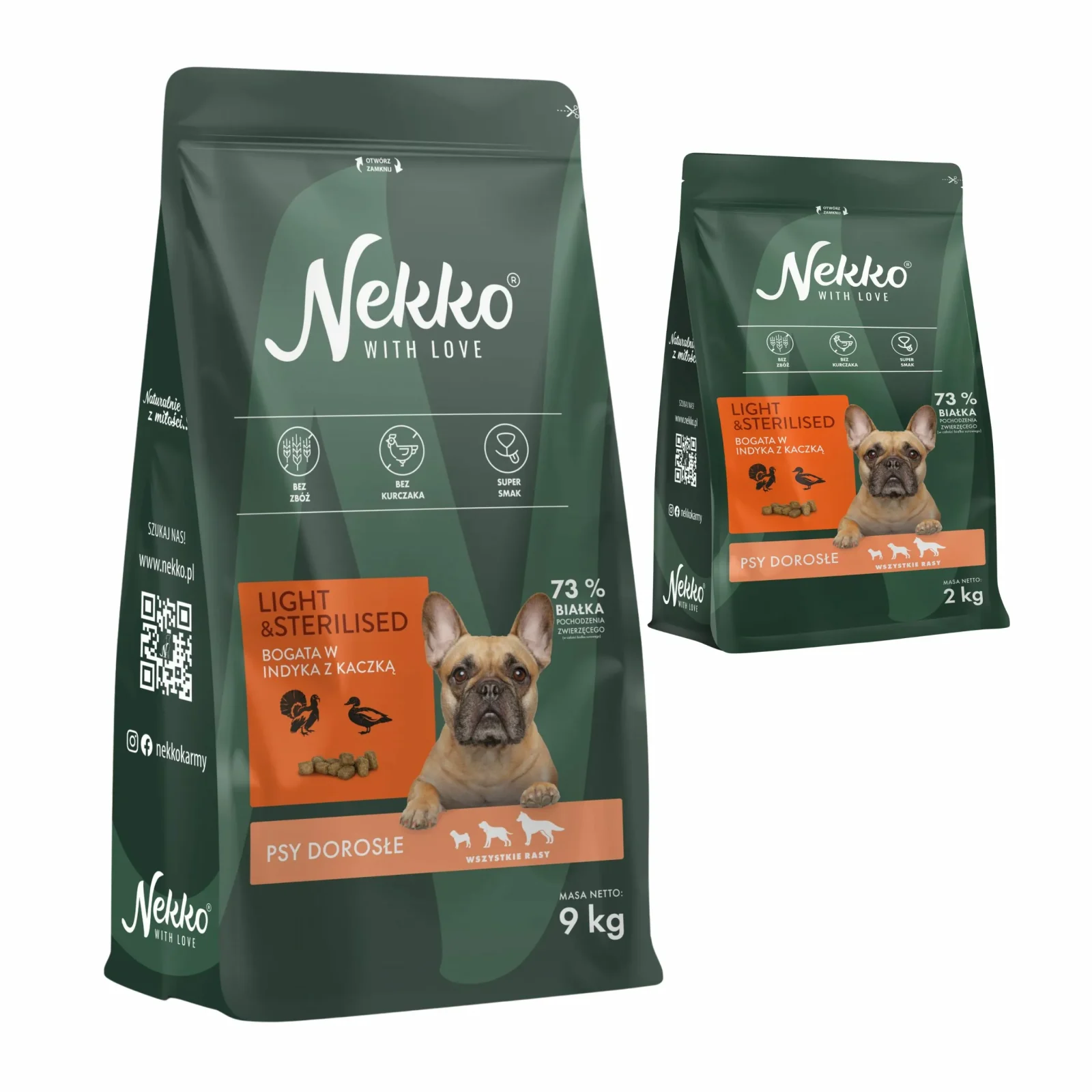 Sucha Karma Dla Psa NEKKO GF Adult Light Sterylizowany Indyk z Kaczką 9kg Gratis 2kg