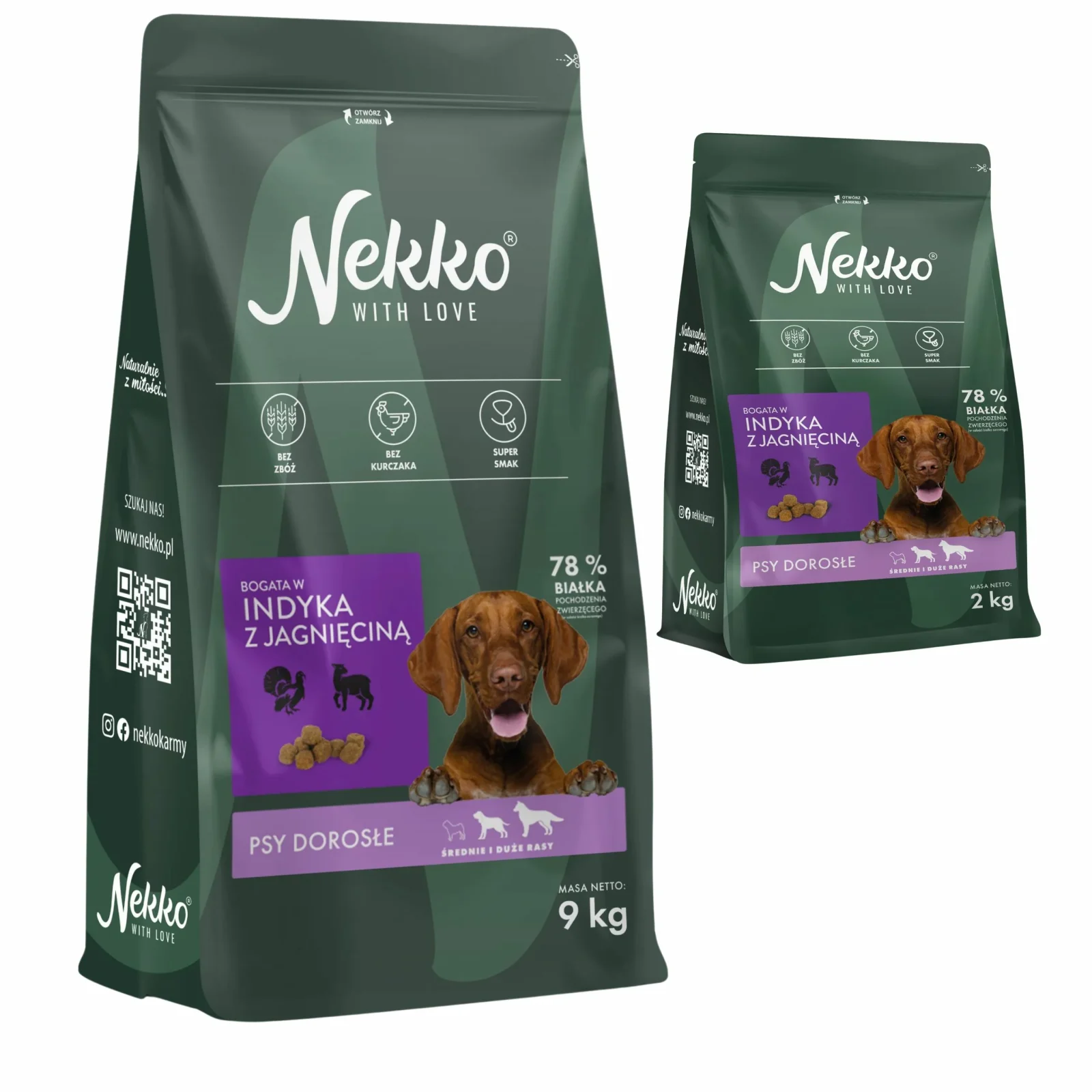 Sucha Karma Dla Psa NEKKO GF Adult Średnie Duże Rasy Indyk z Jagnięciną 9kg Gratis 2kg