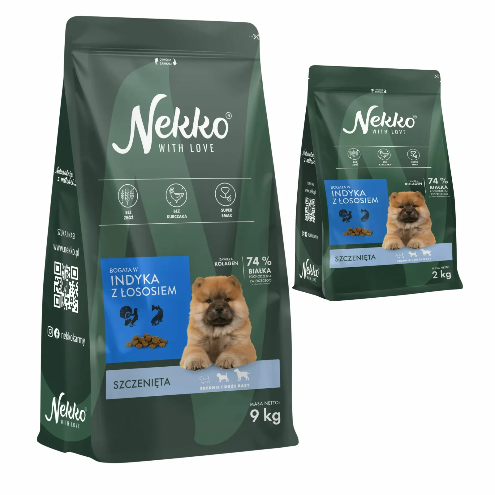 Sucha Karma Dla Psa NEKKO GF Puppy Średnie Duże Rasy Indyk z Łososiem 9kg Gratis 2kg